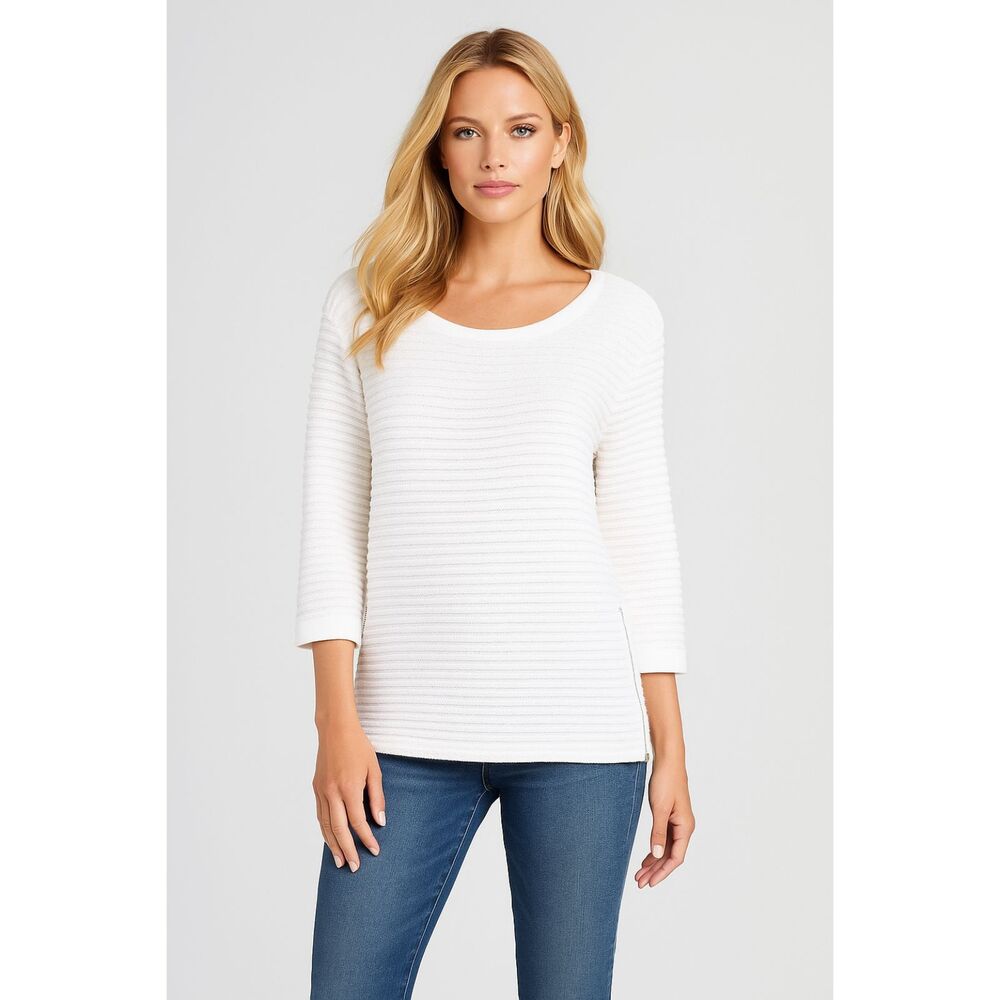 ANN TAYLOR WHITE TEXTURED CAREER CASUAL PREPPY CLASSIC SWEATSHIRT SIZE: L NWT